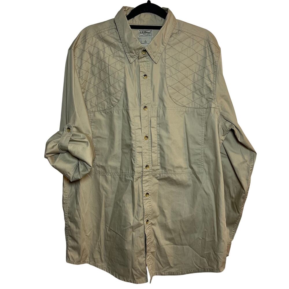 LL Bean‎ Outdoors Hiking Long Sleeve Shirt Tan Beige Size Large Hunting Fishing